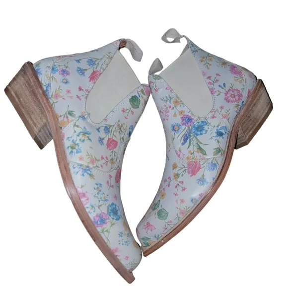 Free People Beau Western Floral Chelsea Ankle Leather Boots in Ivory