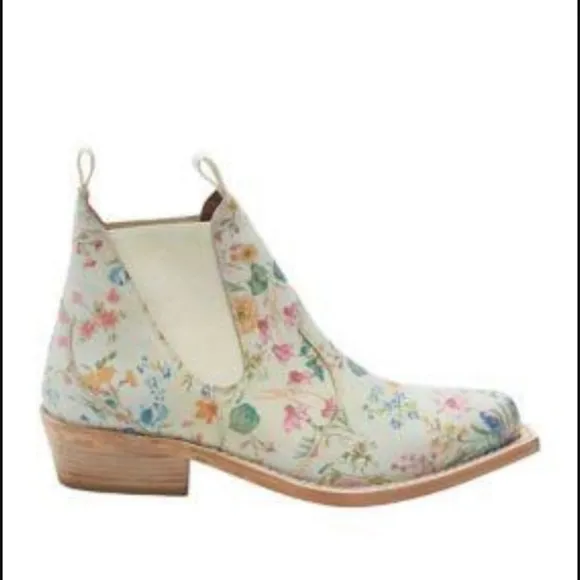 Free People Beau Western Floral Chelsea Ankle Leather Boots in Ivory