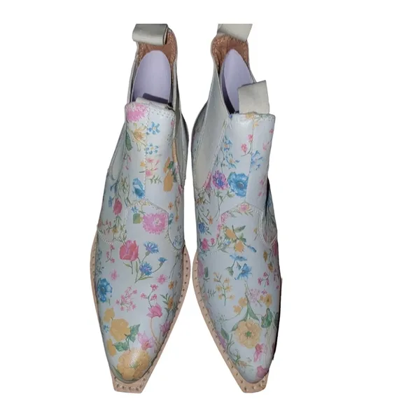 Free People Beau Western Floral Chelsea Ankle Leather Boots in Ivory