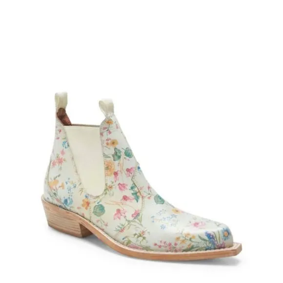 Free People Beau Western Floral Chelsea Ankle Leather Boots in Ivory