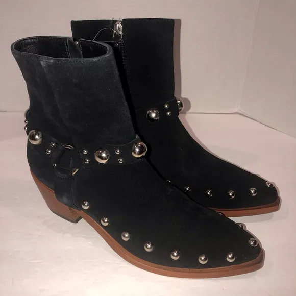 Free People Black Amelia Studded Harness Western Cowboy Moto Boots Shoes sz 9