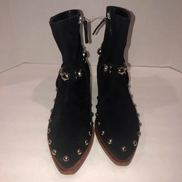 Free People Black Amelia Studded Harness Western Cowboy Moto Boots Shoes sz 9