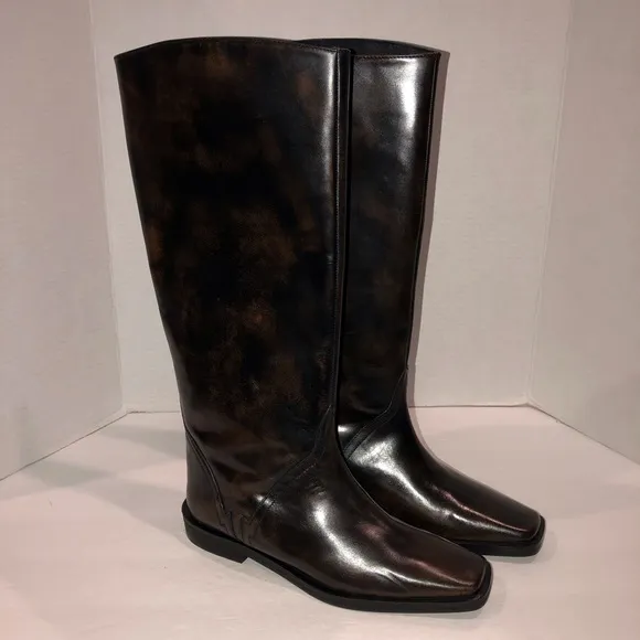 Free People Black/Brown Like Lightning Tall Riding Boots Shoes sz 6.5