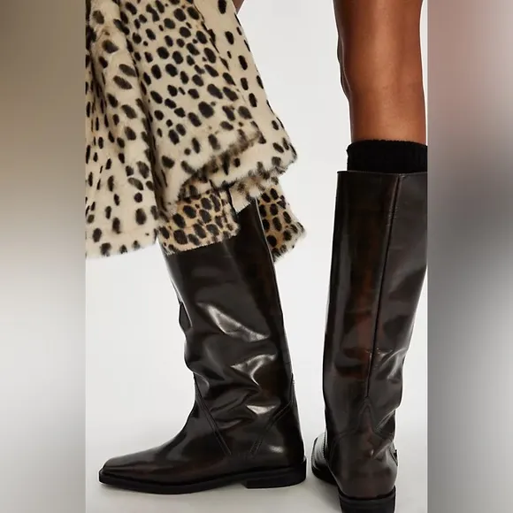 Free People Black/Brown Like Lightning Tall Riding Boots Shoes sz 6.5