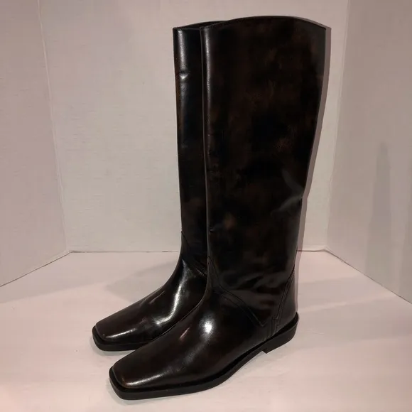 Free People Black/Brown Like Lightning Tall Riding Boots Shoes sz 6.5