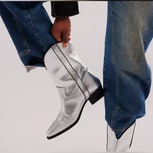 FREE PEOPLE Borderline Western Silver Boots 37