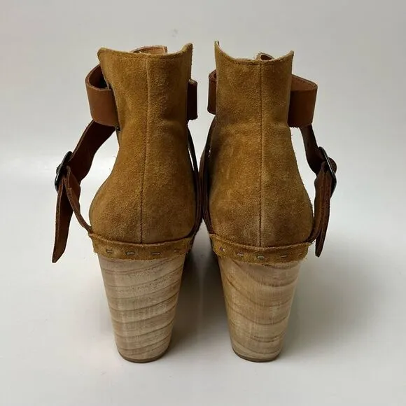 Free People Bungalow Wooden Clog Boots Tan Suede FP Collection 51050722 Size 10