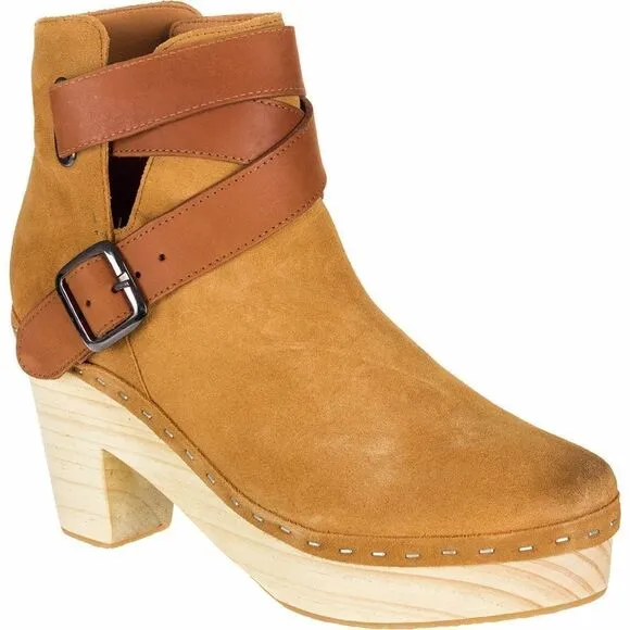 Free People Bungalow Wooden Clog Boots Tan Suede FP Collection 51050722 Size 10