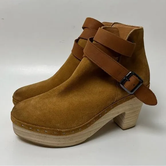 Free People Bungalow Wooden Clog Boots Tan Suede FP Collection 51050722 Size 10