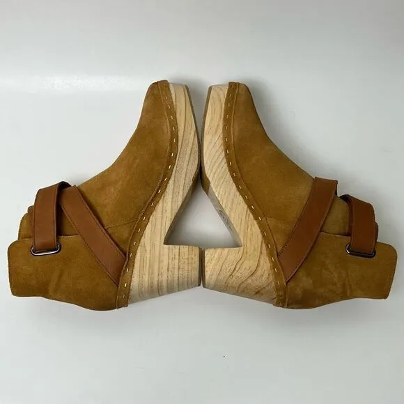 Free People Bungalow Wooden Clog Boots Tan Suede FP Collection 51050722 Size 10