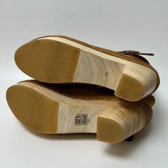 Free People Bungalow Wooden Clog Boots Tan Suede FP Collection 51050722 Size 10