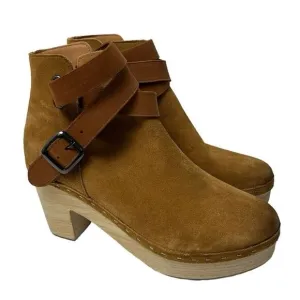 Free People Bungalow Wooden Clog Boots Tan Suede FP Collection 51050722 Size 10