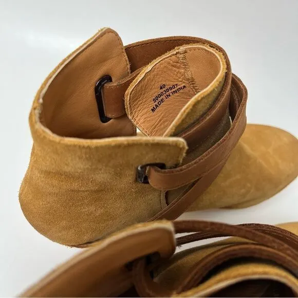 Free People Bungalow Wooden Clog Boots Tan Suede FP Collection 51050722 Size 10