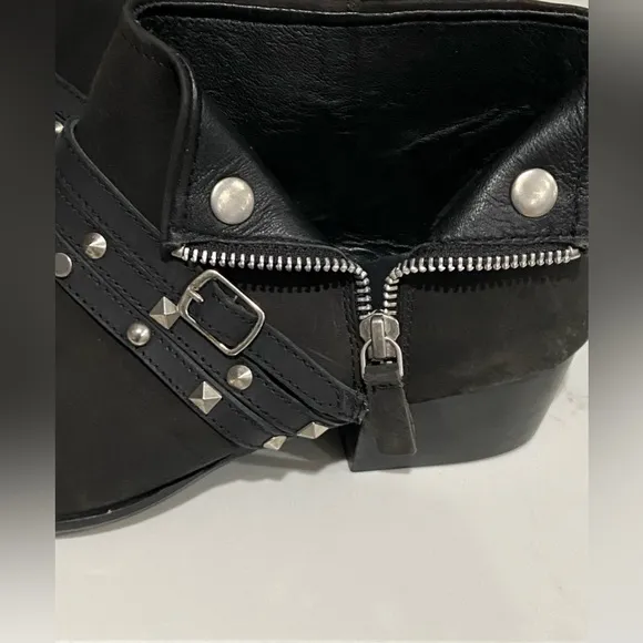 Free People Chesa Black Leather Side Zip Studded Low Bootie Size 40 US 9 New