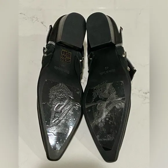 Free People Chesa Black Leather Side Zip Studded Low Bootie Size 40 US 9 New