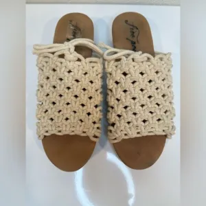 Free People Crochet Braided Woven Rope Clog Ankle Tie Sandals, Size 38 (US 7.5)