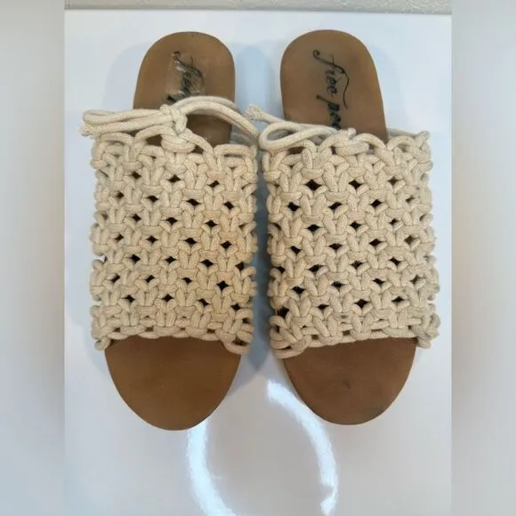Free People Crochet Braided Woven Rope Clog Ankle Tie Sandals, Size 38 (US 7.5)