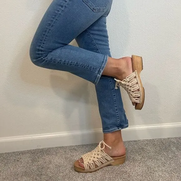 Free People Crochet Braided Woven Rope Clog Ankle Tie Sandals, Size 38 (US 7.5)