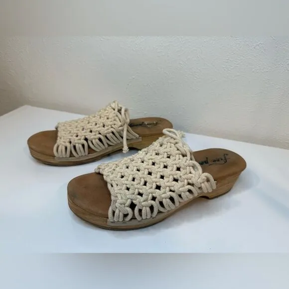 Free People Crochet Braided Woven Rope Clog Ankle Tie Sandals, Size 38 (US 7.5)