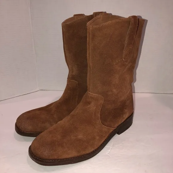 Free People Easton Equestrian Suede Moto Mid Calf Boots Shoes 8.5/39.5