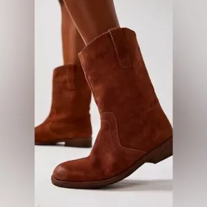 Free People Easton Equestrian Suede Moto Mid Calf Boots Shoes 8.5/39.5