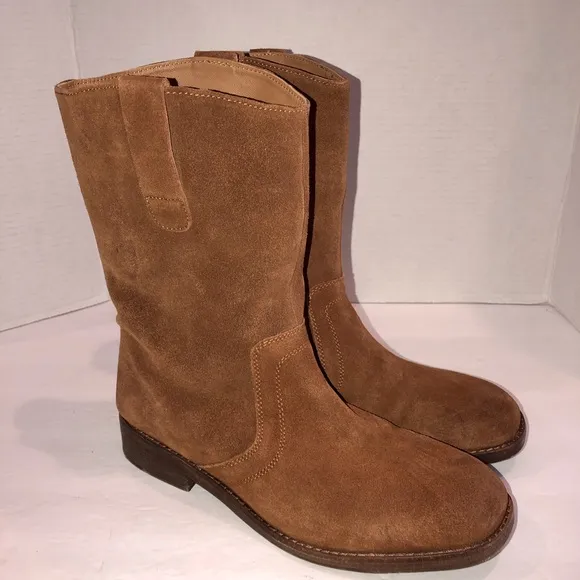 Free People Easton Equestrian Suede Moto Mid Calf Boots Shoes 8.5/39.5