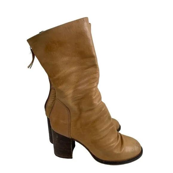 Free People Elle Bootie Women's Euro 39 Brown Leather Back Zip High Top Boots