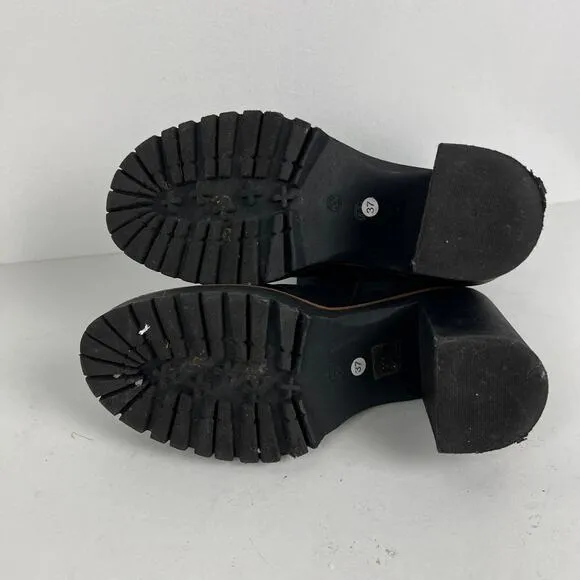 Free People Jack Zip Ankle Boots Black Leather Pull-On Block Heel Sz 37 US 7