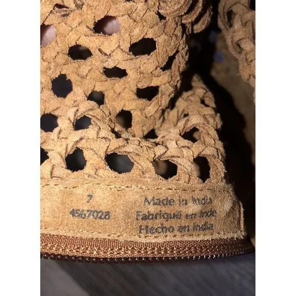 Free People‎ Luca Lace Up Sandals Women's 7 Woven Suede Tan Gladiator NIB