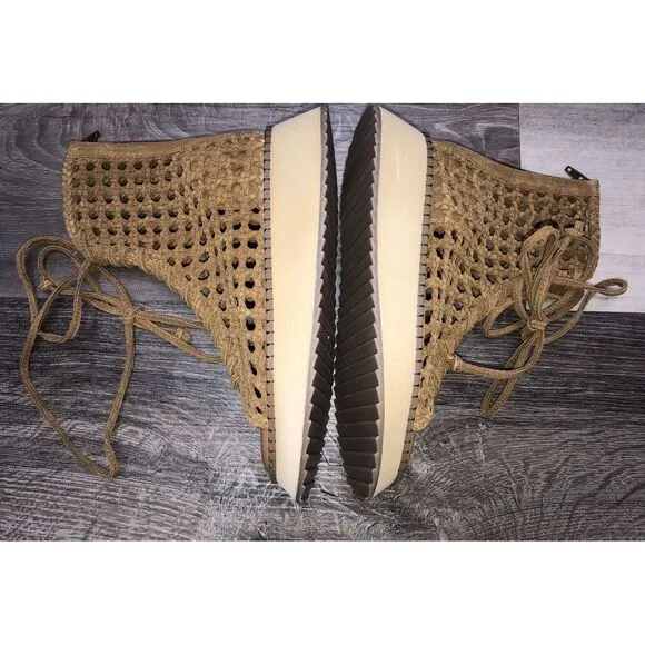 Free People‎ Luca Lace Up Sandals Women's 7 Woven Suede Tan Gladiator NIB