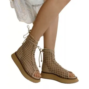 Free People‎ Luca Lace Up Sandals Women's 7 Woven Suede Tan Gladiator NIB
