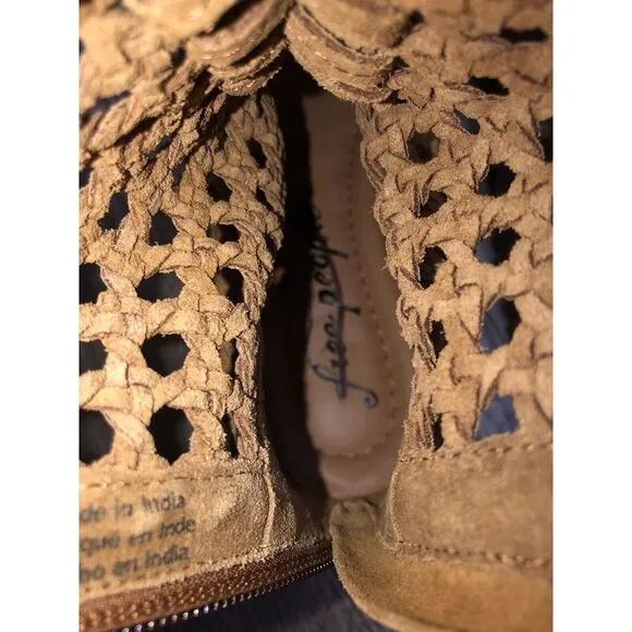 Free People‎ Luca Lace Up Sandals Women's 7 Woven Suede Tan Gladiator NIB