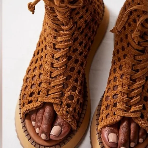 Free People Luca Laceup Sandals Tan Size 8.5