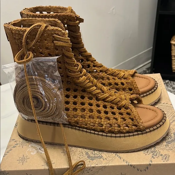 Free People Luca Laceup Sandals Tan Size 8.5