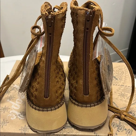 Free People Luca Laceup Sandals Tan Size 8.5