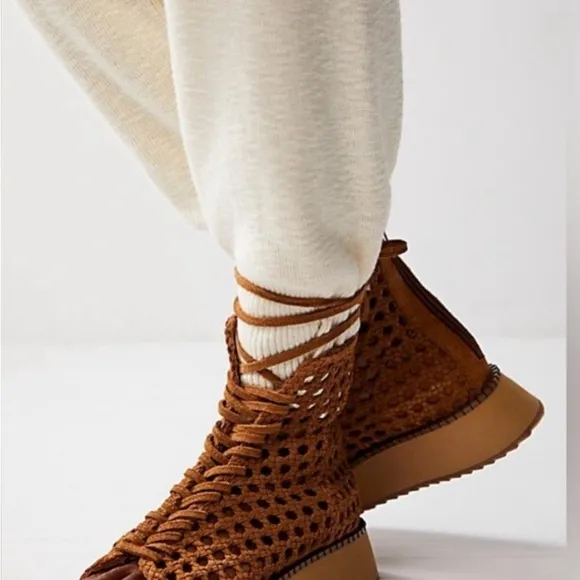 Free People Luca Laceup Sandals Tan Size 8.5
