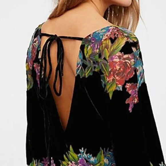 Free People Misha Burnout Velvet Floral Mini Dress Black Combo