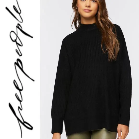 FREE PEOPLE Mock Neck Black 100% Angora Sweater Sz XS - NWT