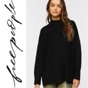 FREE PEOPLE Mock Neck Black 100% Angora Sweater Sz XS - NWT