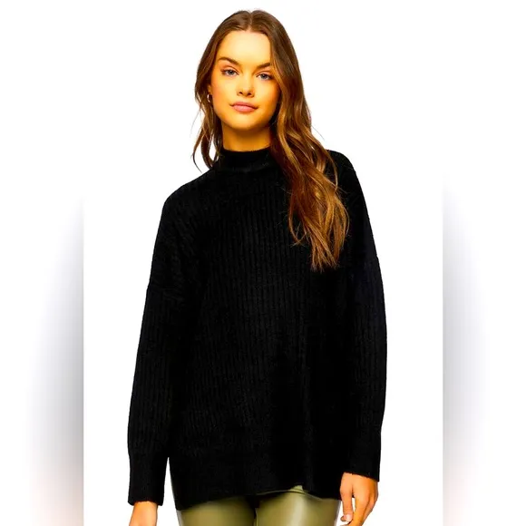 FREE PEOPLE Mock Neck Black 100% Angora Sweater Sz XS - NWT
