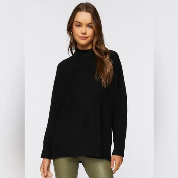 FREE PEOPLE Mock Neck Black 100% Angora Sweater Sz XS - NWT