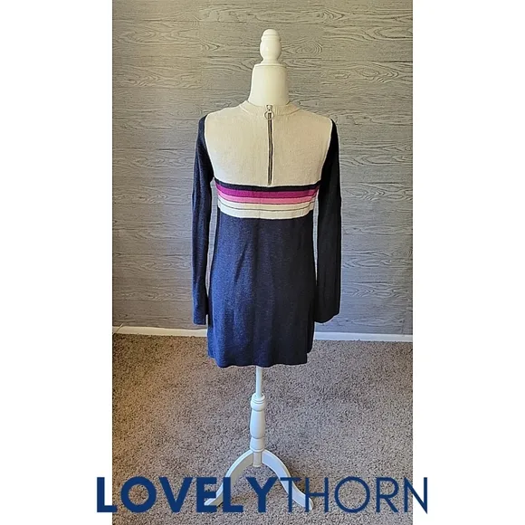 FREE PEOPLE // retro-chic color block stripe long sleeve knit sweater mini dress