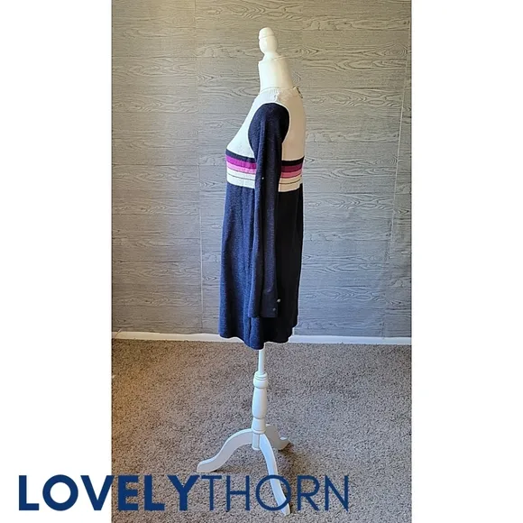 FREE PEOPLE // retro-chic color block stripe long sleeve knit sweater mini dress