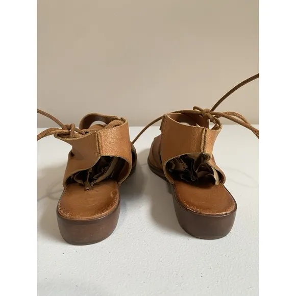 Free People Sandals Women Size 8.5 Destino Brown Woven Leather Flats Lace-Up