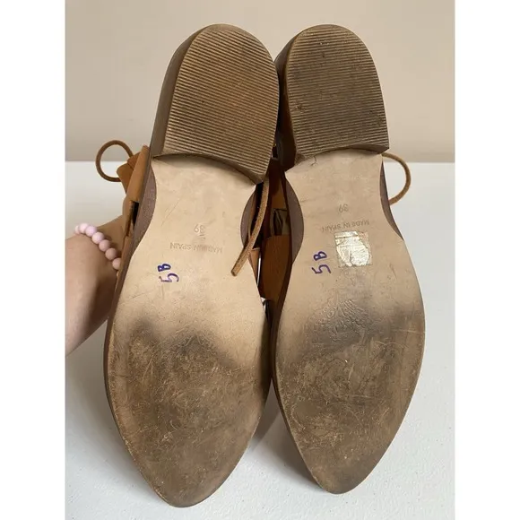 Free People Sandals Women Size 8.5 Destino Brown Woven Leather Flats Lace-Up