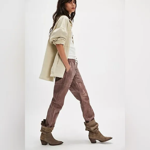 Free People Stone Suede Extra Slouchy Western Cowboy Boots Shoes sz 9/39