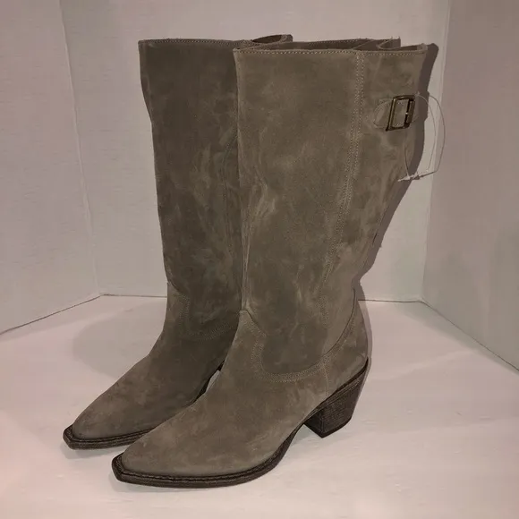 Free People Stone Suede Extra Slouchy Western Cowboy Boots Shoes sz 9/39