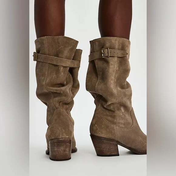 Free People Stone Suede Extra Slouchy Western Cowboy Boots Shoes sz 9/39
