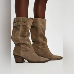 Free People Stone Suede Extra Slouchy Western Cowboy Boots Shoes sz 9/39