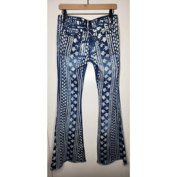 Free People Stripe Bali Flare Stretch Jean Women’s Blue Sz 27 Garage-Color Halo